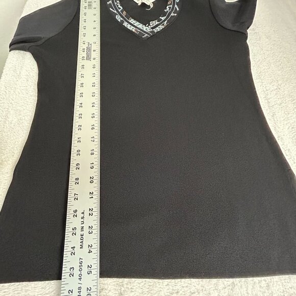 Exclusively Misook Womens Knit Sweater XS V-Neck Pullover Black Blue Brown Trim - Picture 7 of 7